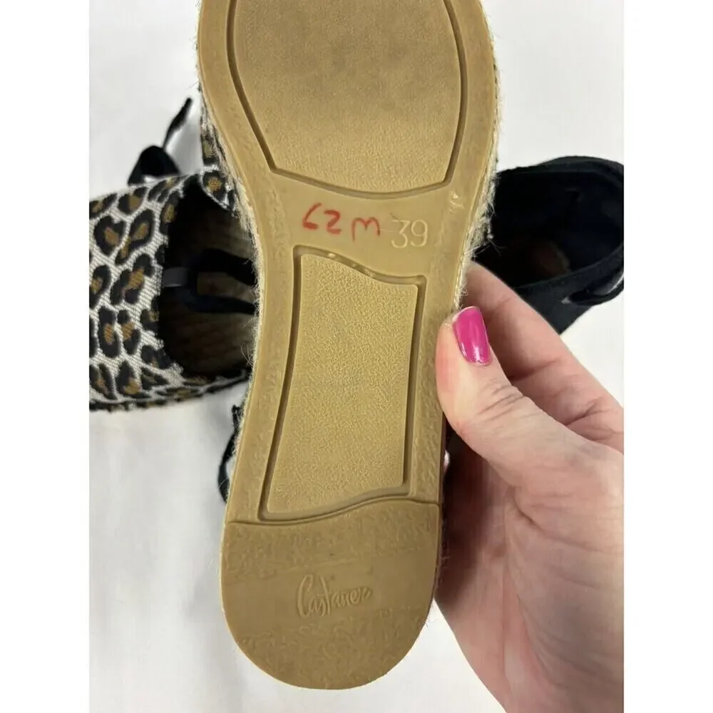 Castener Espadrilles Black Animal Leopard Print 39 Ankle Tie